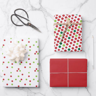Feuille De Papier Cadeau Pois rouge et vert Noël coordonné
