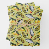 Feuille De Papier Cadeau Poisson Flotte Hooks Angler Aquarelle Thème de pêc (En situation)