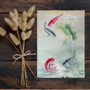 Feuille De Papier Cadeau Poisson Koi avec Lotus