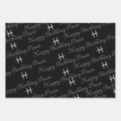 Feuille De Papier Cadeau Poissons Anniversaire Gris/Noir (Devant)