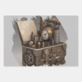 Feuille De Papier Cadeau Poitrine au trésor avec engrenages (Devant 2)