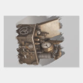 Feuille De Papier Cadeau Poitrine au trésor avec engrenages (Devant)