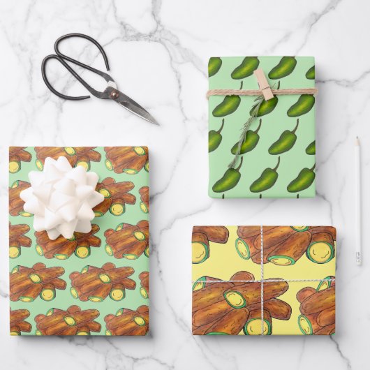 Feuille De Papier Cadeau Poivron de Jalapeño frit vert Jalapeno chaud poivr (Recto)