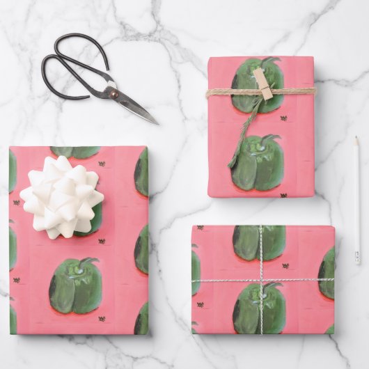 Feuille De Papier Cadeau Poivron Vert (Recto)