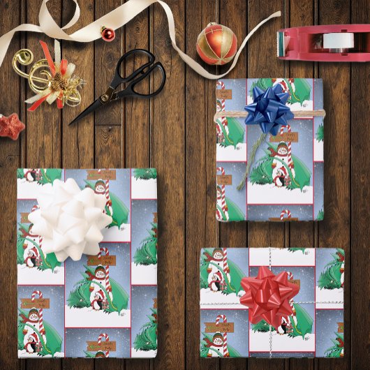 Feuille De Papier Cadeau Pôle Nord Snowman Dragon Penguin Noël