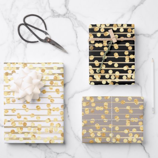 Feuille De Papier Cadeau Polka dot confetti noir blanc gris-gris motif (Recto)