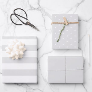 Feuille De Papier Cadeau Polka gris doux point large rayé et solide