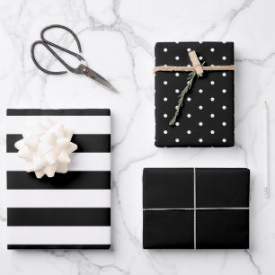 Feuille De Papier Cadeau Polka noir le plus profond point large rayé et sol