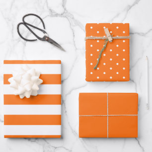 Feuille De Papier Cadeau Polka orange brillant point large rayé et solide