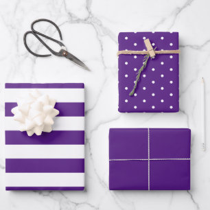 Feuille De Papier Cadeau Polka royale violette point large rayé et solide