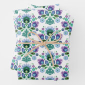 Feuille De Papier Cadeau Polonais Art Fleur Bleu clair (En situation)