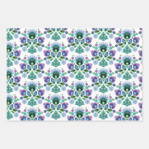 Feuille De Papier Cadeau Polonais Art Fleur Bleu clair