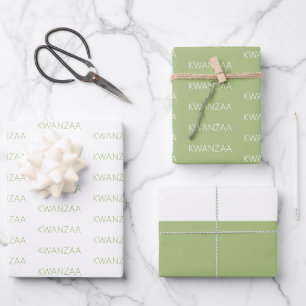 Feuille De Papier Cadeau Pomme moderne vert et blanc Kwanzaa