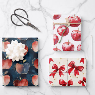 Feuille De Papier Cadeau Pommes Bleu Rouge 