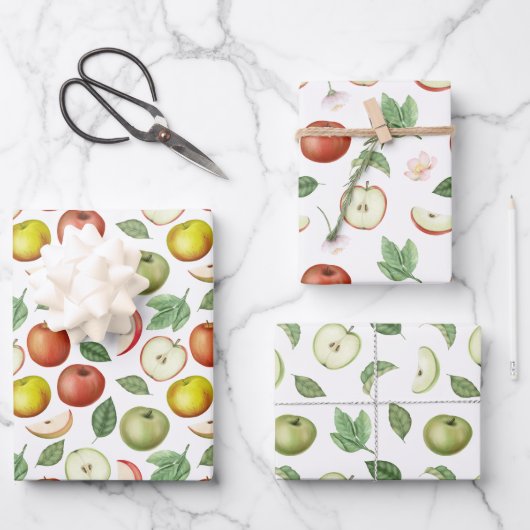 Feuille De Papier Cadeau Pommes rouge vert et jaune (Recto)