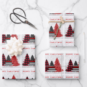 Feuille De Papier Cadeau Pompier Noël Red Line Plaid Parties scintillant A