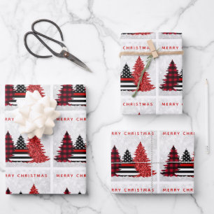 Feuille De Papier Cadeau Pompier Noël Red Line Plaid Parties scintillant Ar