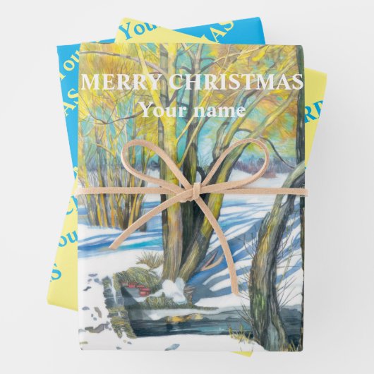 Feuille De Papier Cadeau Pont en hiver Peinture aquarelle (En situation)