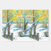 Feuille De Papier Cadeau Pont en hiver Peinture aquarelle (Devant)