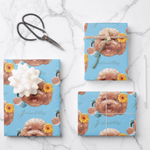 Feuille De Papier Cadeau Poodle de jouet avec Fleur et Illustration télépho