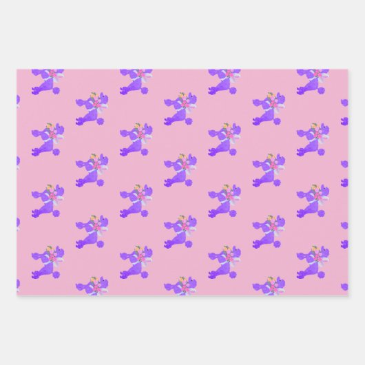 Feuille De Papier Cadeau Poodle pourpre (Devant 2)