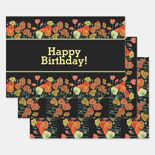 Feuille De Papier Cadeau Poppies Fleurs de Pavot Rouge Orange Jaune Pavot A (Lot)