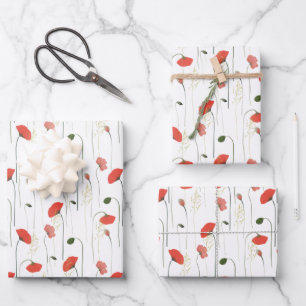 Feuille De Papier Cadeau Poppies rouges et roses