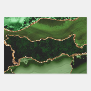 Feuille De Papier Cadeau Porte en marbre Parties scintillant verte et en or