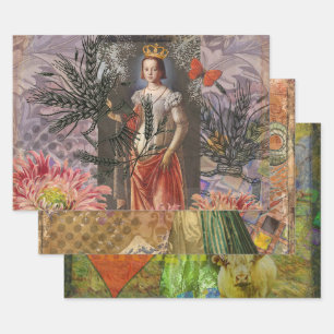 Feuille De Papier Cadeau Portrait de femme Vierge Antique Coloré Riche