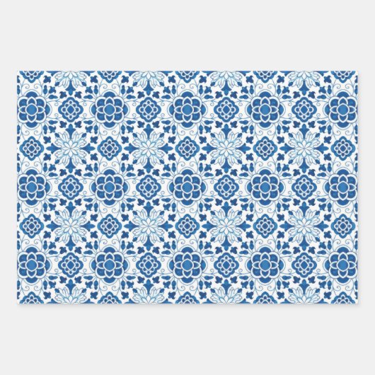 Feuille De Papier Cadeau Portugais Azulejos Blue Floral Motif (Devant 2)