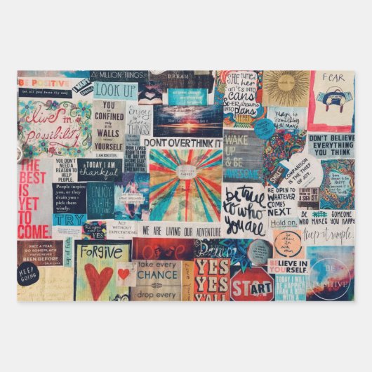 Feuille De Papier Cadeau Positive Vibes Collage Wrapping Paper (Devant)