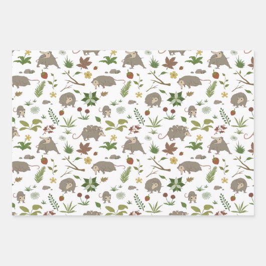 Feuille De Papier Cadeau Possum dans un champ de Berry en blanc (Devant 3)