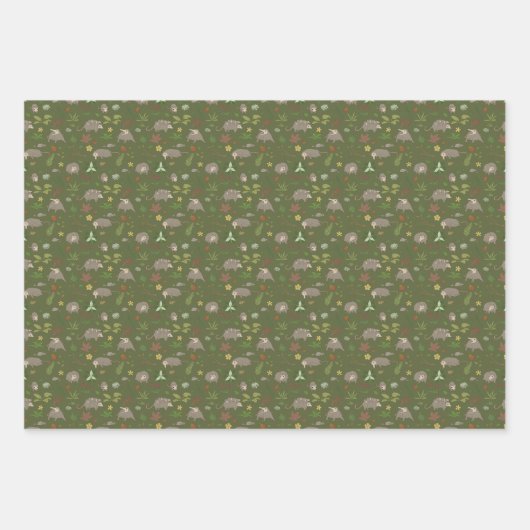 Feuille De Papier Cadeau Possum dans un champ de Berry en vert (Devant)