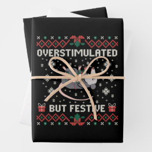 Feuille De Papier Cadeau Possum de Noël festif mais surstimulé drôle