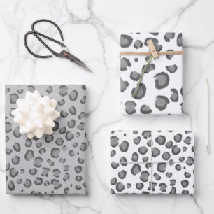Feuille De Papier Cadeau Poster de animal blanc blanc noir gris léopard mod