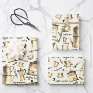 Feuille De Papier Cadeau Pots à café Vintage moderne Watercolor