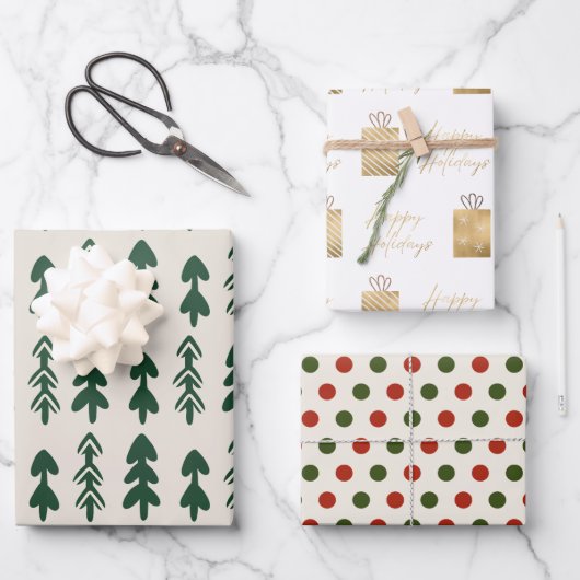 Feuille De Papier Cadeau Pots cadeaux d'arbre festif Points Motif sans cout (Recto)