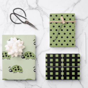 Feuille De Papier Cadeau Pots et carrés verts et noirs