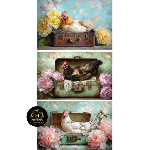 Feuille De Papier Cadeau Poulailler Chic Poulet & Découpe de Pivoine