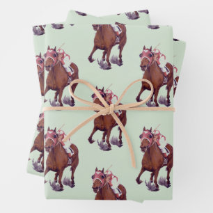 Feuille De Papier Cadeau Poulain Pur-Sang Gagne la Course