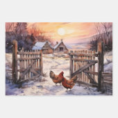 Feuille De Papier Cadeau Poulets dans la ferme à l'ancienne (Devant 3)