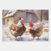 Feuille De Papier Cadeau Poulets dans la ferme à l'ancienne (Devant)