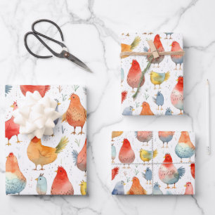 Feuille De Papier Cadeau Poulets d'élevage