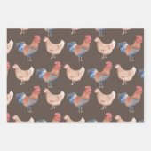 Feuille De Papier Cadeau Poulets Et Coqs  (Devant 3)