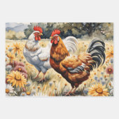 Feuille De Papier Cadeau Poulets et Fleurs sauvages (Devant 3)