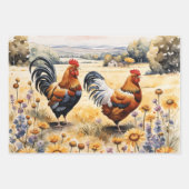Feuille De Papier Cadeau Poulets et Fleurs sauvages (Devant)