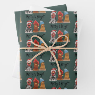 Feuille De Papier Cadeau Poulets joyeux et lumineux Noël Animal de ferme