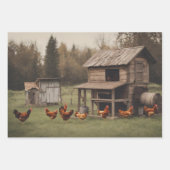 Feuille De Papier Cadeau Poulets rustiques (Devant 2)