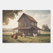 Feuille De Papier Cadeau Poulets rustiques (Devant)