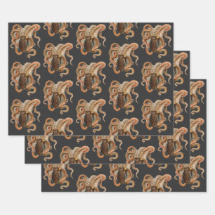 Feuille De Papier Cadeau Poulpe Vulgaris, Animaux de la Vie Marine Vintage